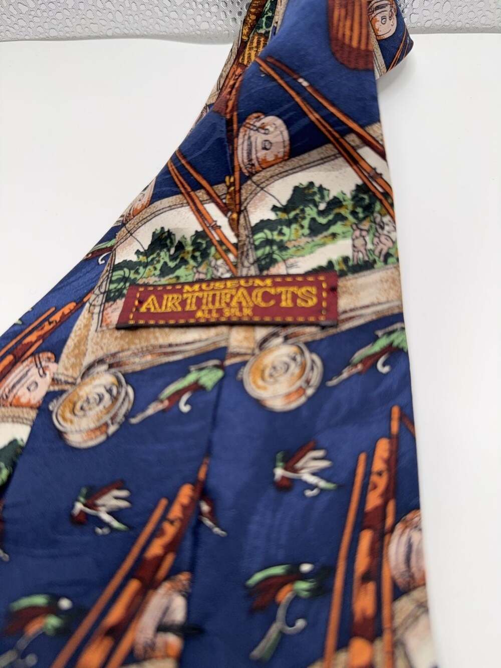 Museum Artifacts Collections Men's Silk Necktie - fishing theme 59x4"
